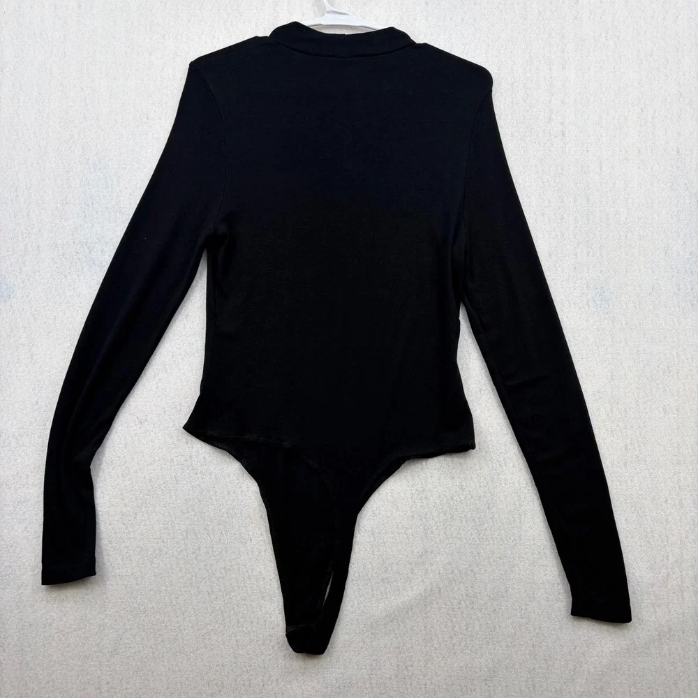 ASOS DESIGN Womens Black Long Sleeve Mock Neck Thong Bodysuit Size US 10